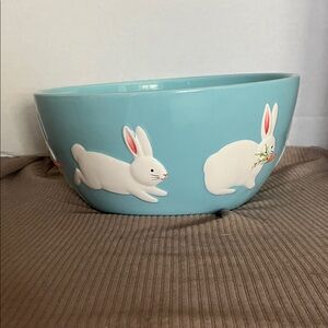 Blue Bowl with White Bunny Design